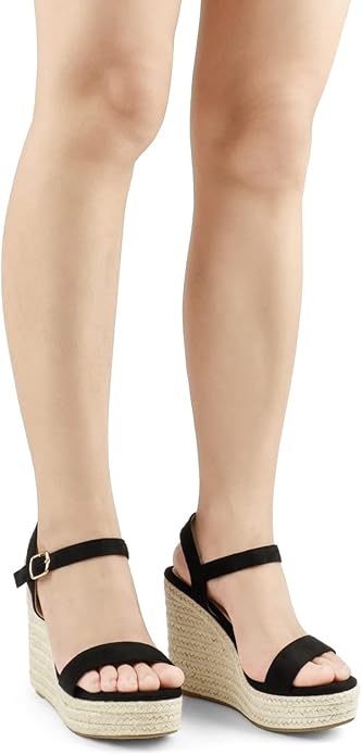 JOY IN LOVE Womens Espadrilles Wedge Sandals Platform Heels Ankle Strap Open Toe Buckle Sandals