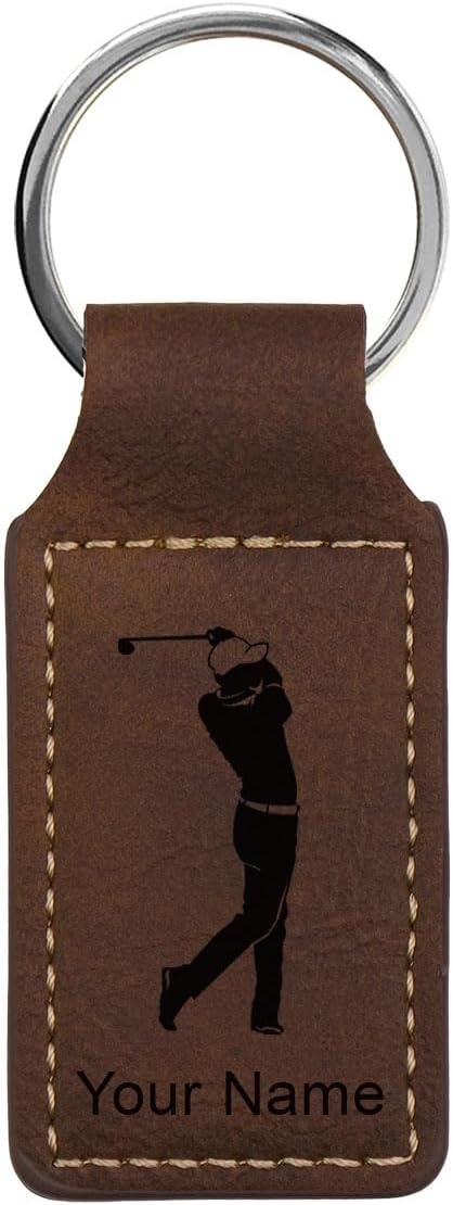 LaserGram Rectangle Keychain, Golfer Golfing, Personalized Engraving Included