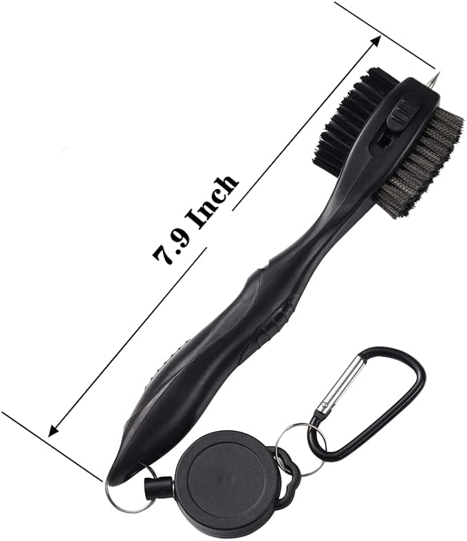 Golf Club Brushes, Golf Cleaning Tool, with Retractable Cleaning Nails, Nylon and Wire Bristles Oversize Double Brush Head with 2ft Retractable Zip-line Metal Buckle