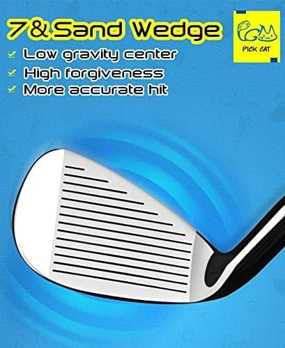 PGM Junior Golf Club Complete Set for Children Kids, 5 Golf Clubs with Stand Bag and 2 Headcovers for Boys & Girls, Right Hand