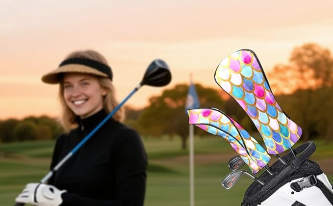 Golf Club Head Cover Brown Western Cow Print Golf Club Covers for Driver & Fairway Wood, Waterproof Leather Driver Headcovers Fairway Wood Cover for Women & Men