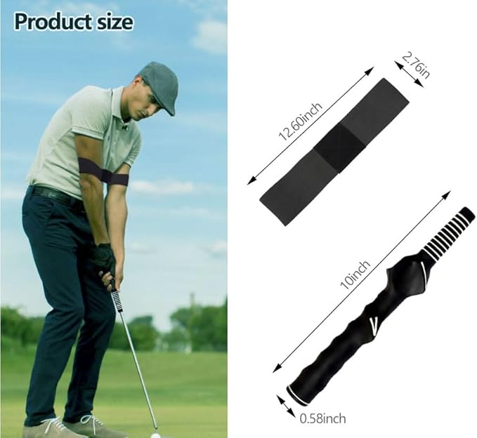 Golf Grip Swing Training Aids Right-Handed Golf Trainer Grips with Swing Correcting Arm Band Golf Swing Trainer Arm Band Attachment Golf Training Combo for Teenager Adult and Beginner(Black)