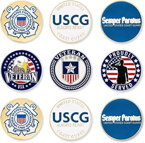 PinMart’s Officially Licensed United States Veteran Bundle Pack of 9 Golf Ball Markers - Golf Accessories for Men and Women - Magnetic Veteran Ball Markers Set of 9