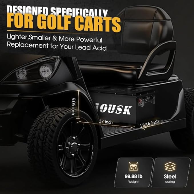 36V 105Ah Lithium Battery for Golf Cart, Built-in Smart 200A BMS, with Touch Monitor & Mobile APP, 4000+ Cycles Rechargeable LiFePO4 Battery, Max 8.06kW Power Output, Perfect for Golf Carts