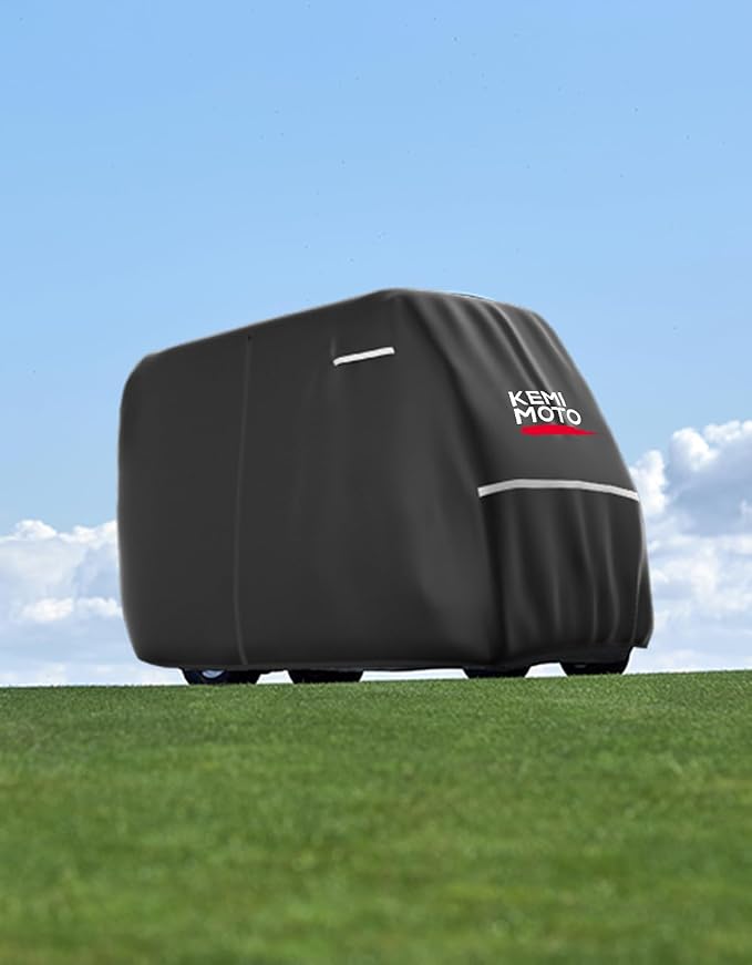 KEMIMOTO 600D Waterproof Golf Cart Cover, Universal Heavy Duty Large Golf Cart Rain Cover with Storage Bag Compatible with EZGO Club Car 2/2+2/4 Passenger, Black