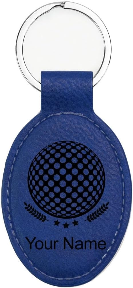 LaserGram Oval Keychain, Golf Ball, Personalized Engraving Included (Dark Blue with Black)