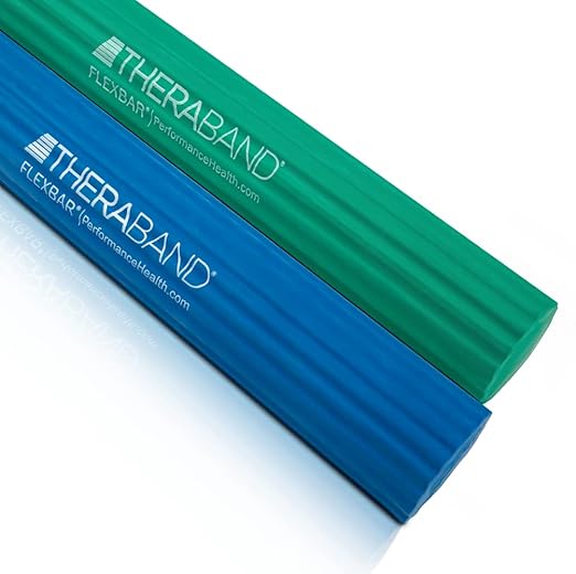 THERABAND FlexBar, 2 Pack, Green, Blue, Therapy Twist Bar, Hand & Wrist Strength, Tennis & Golfer's Elbow, Tendonitis, Rehab Tool for Resistance Exercise, Grip Training, Relief & Recovery