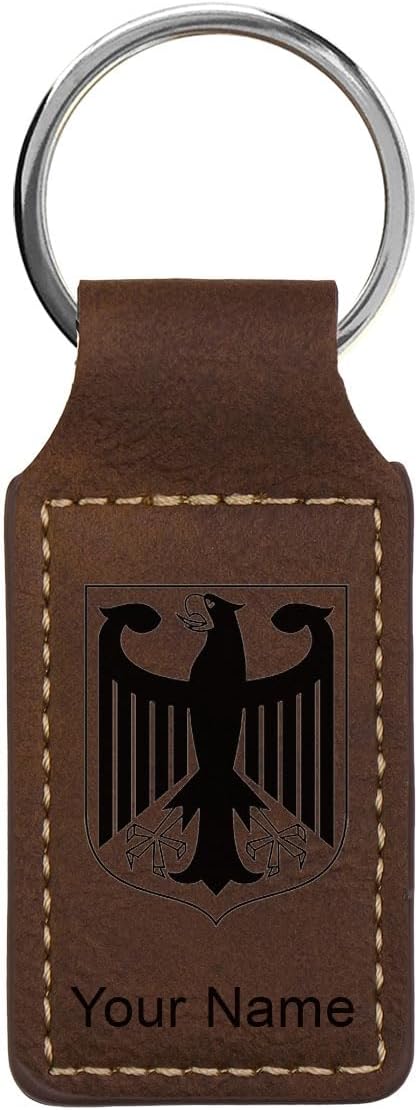 LaserGram Rectangle Keychain, Coat of Arms Germany, Personalized Engraving Included (Chocolate Brown)