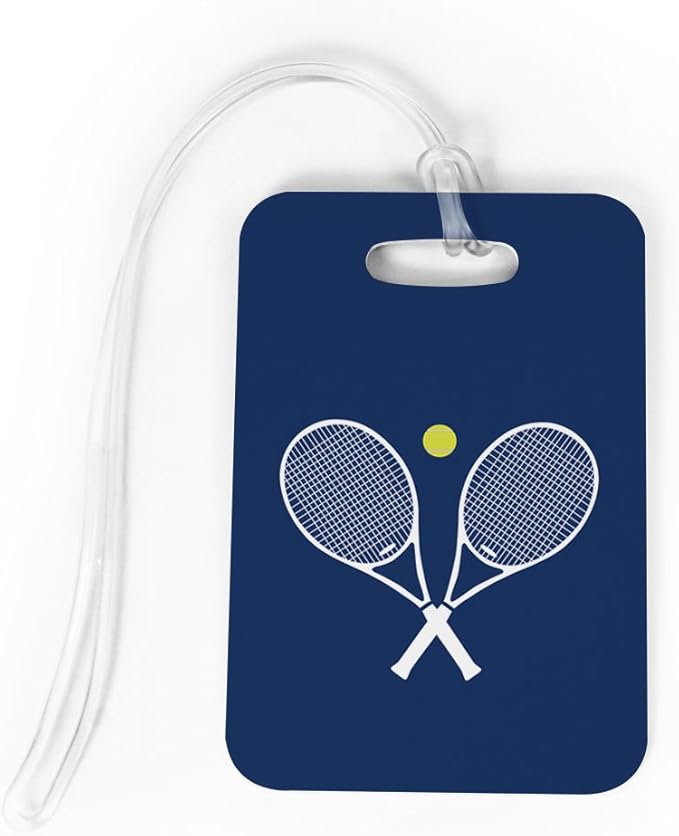 ChalkTalkSPORTS Tennis Luggage & Bag Tag | Crossed Tennis Rackets | Custom Info on Back | Medium | Navy