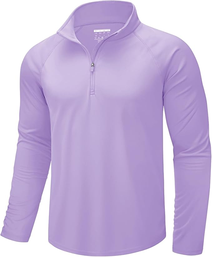 CRYSULLY Men's Long Sleeve 1/4 Zip Shirts Sun Protection Pullover UPF 50+ Rash Guard Running Lightweight T Shirt