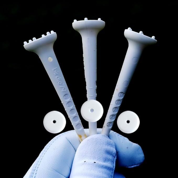 Big Easy White Golf Tee Set – 3.25" Tees with Height Adjust, 6-Prong Low-Friction Head, Silicone Stopper – (12pcs Golf Tees and 12pcs Stopper / 1pack)