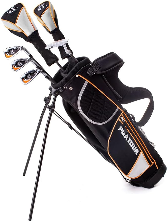 PGA Tour Youth Golf Club Set for Ages 8-12 (4’8”-5’2”) and 12+ (5’2”+), Right and Left-Handed Kids Golf Sets – Beginner Junior Golf Clubs with Lightweight Stand Bag, Mallet Putter, Hybrid, Driver