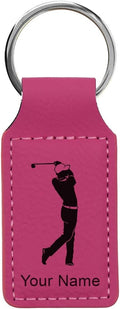 LaserGram Rectangle Keychain, Golfer Golfing, Personalized Engraving Included