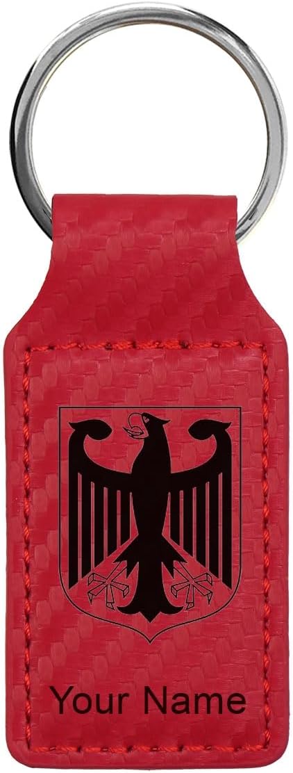LaserGram Rectangle Keychain, Coat of Arms Germany, Personalized Engraving Included (Carbon Fiber Red)