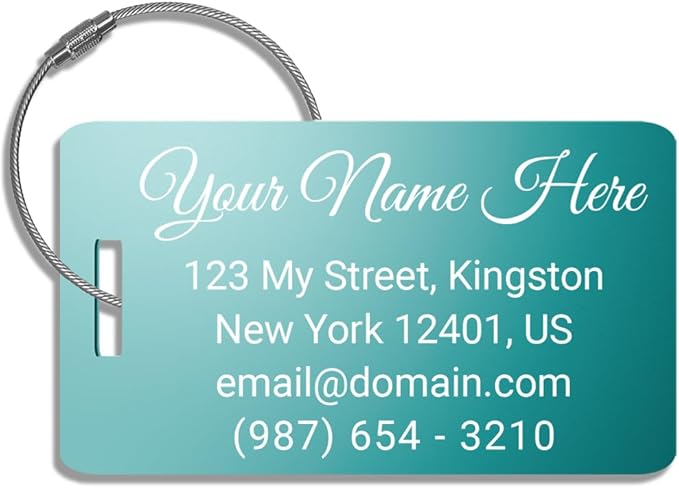 Metal Luggage Tag, Customized Luggage Tags for Suitcases - Laser Engraved - Pack of 1 (Aqua Marine, 2x3.5)