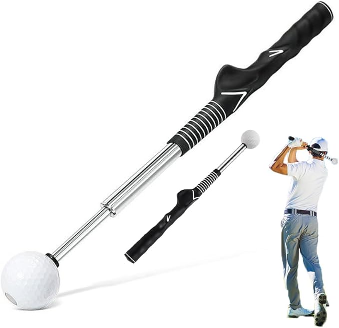 Retractable Golf Swing Trainer Right-Handed Click Stick Golf Grip Portable Grip Trainer with Click Feedback for Right Trainer Ideal for Beginners, Indoor & Outdoor Practice