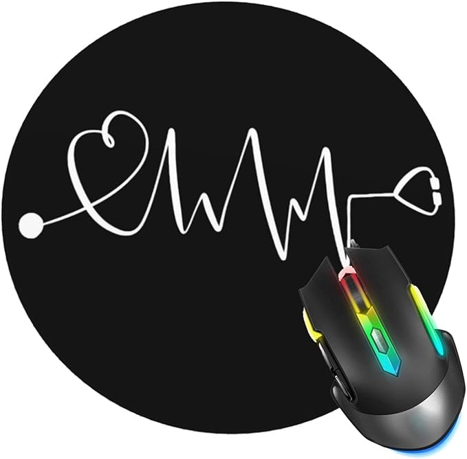 Nurse Rn Mouse Pad, Heartbeat Stethoscope Mouse Pads for Desk, Stitched Edge Mousepad with Non-Slip Rubber Base, Gaming Mouse Mat for Computer Laptop Home Office