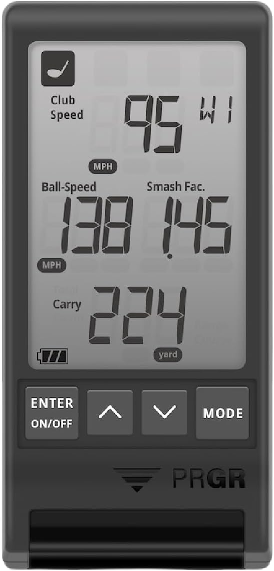 PRGR HS 130-A Portable Golf Launch Monitor | Doppler Radar Measures Club & Ball Speed, Smash Factor, Total & Carry Distance | Tracks Swing Speed Training Aids