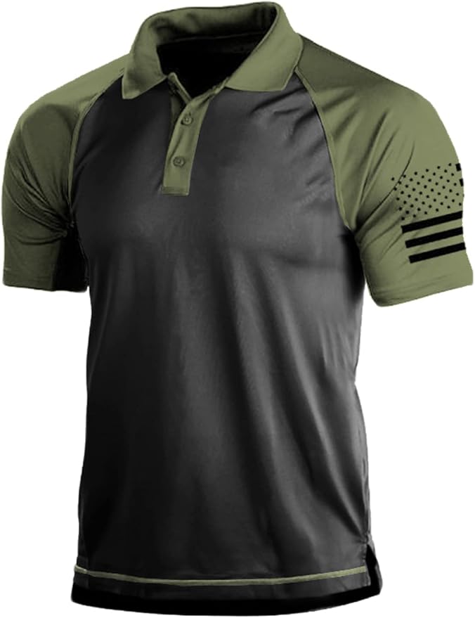 HARGLESMAN Men's 1776 Independence Day American Flag Short Sleeve Polo Golft Shirt(S-3XL)