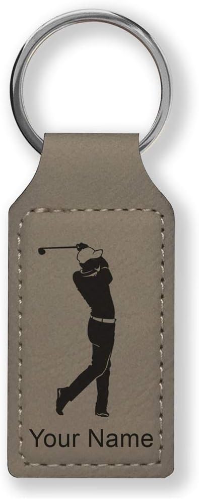 LaserGram Rectangle Keychain, Golfer Golfing, Personalized Engraving Included