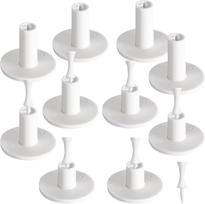Rubber Golf Tees for Mats, Cross Shaped Golf Tee Holder Set for Driving Range & Simulator Practice, 5 Sizes 10p Unbreakable Tees & 20p Ball Stud for Indoor Outdoor Use (White)