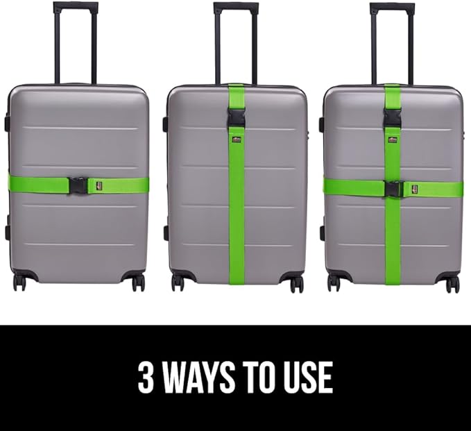 GORILLA GRIP Heavy Duty Adjustable Luggage Straps for Suitcases, Easy to Identify Travel Belt Connector Holds Suitcase Together, Holiday Travel Gift, Stocking Stuffer, Accessories, 2 Pack Green