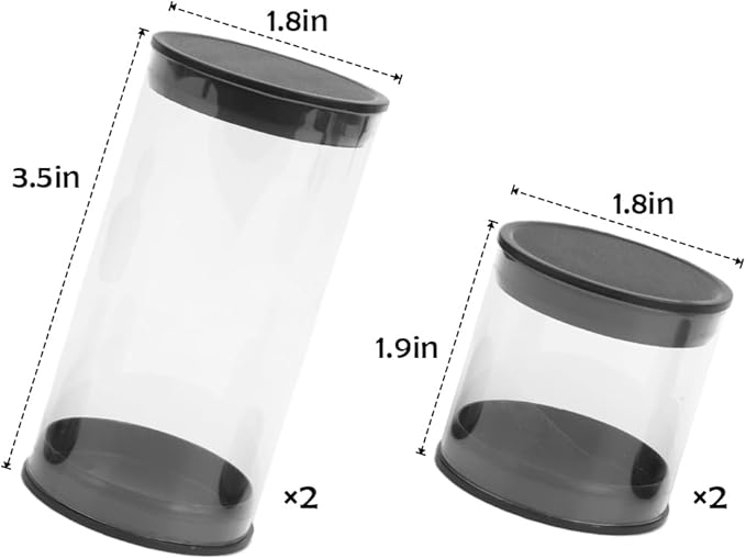 4 Pack Clear Tube Golf Ball Storage Case, 2 Sizes Golf Barrel Clear Tubes, Portable with Caps Golf Ball Cases for Home Store Display Use, Black