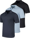 Real Essentials 3 Pack: Men's Quick-Dry Short Sleeve Athletic Performance Polo Shirt (Available in Big & Tall)