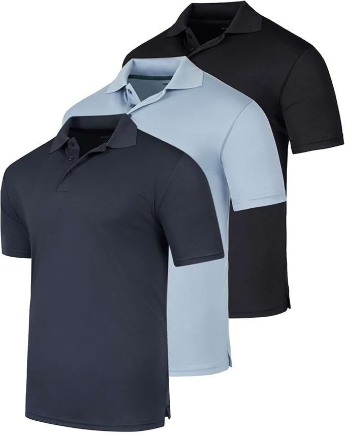 Real Essentials 3 Pack: Men's Quick-Dry Short Sleeve Athletic Performance Polo Shirt (Available in Big & Tall)