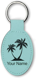 LaserGram Oval Keychain, Palm Trees, Personalized Engraving Included (Teal)