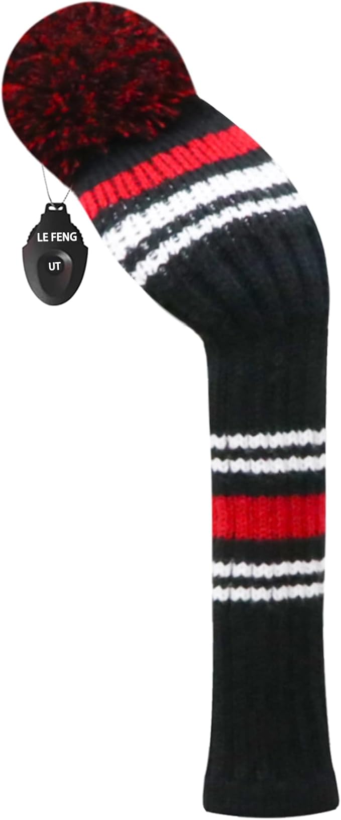 LeFeng 1Pcs Golf Club Cover, Knitted Golf Head Cover for 460cc Driver Fairway Woods and Hybrid with Cute Pom Pom and Number Tag