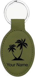 LaserGram Oval Keychain, Palm Trees, Personalized Engraving Included (Camo Green)
