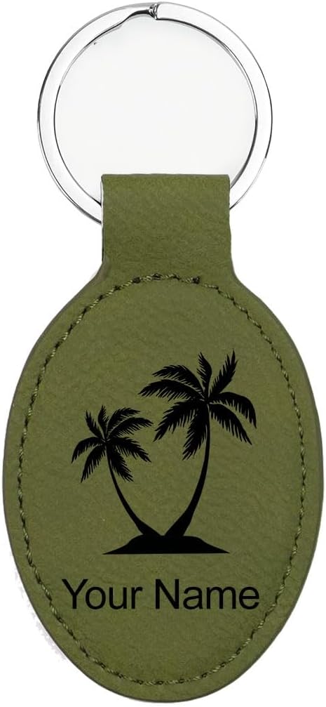 LaserGram Oval Keychain, Palm Trees, Personalized Engraving Included (Camo Green)