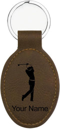 LaserGram Oval Keychain, Golfer Golfing, Personalized Engraving Included (Chocolate Brown)