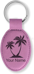 LaserGram Oval Keychain, Palm Trees, Personalized Engraving Included (Pink)