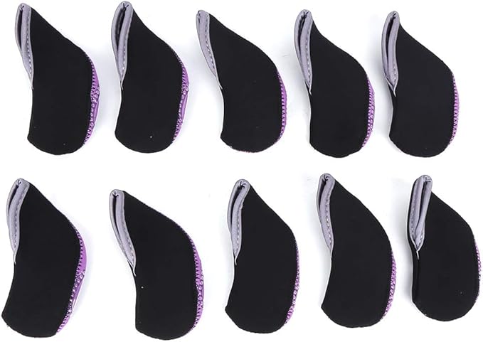 10Pcs Head Covers for Golf Clubs, Neoprene Golf Iron Covers Set with Number Convenient, Soft Universal Iron Club Head Cover for Outdoor, Sports Lovers, Black Purple