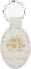 LaserGram Oval Keychain, Sunflowers, Personalized Engraving Included