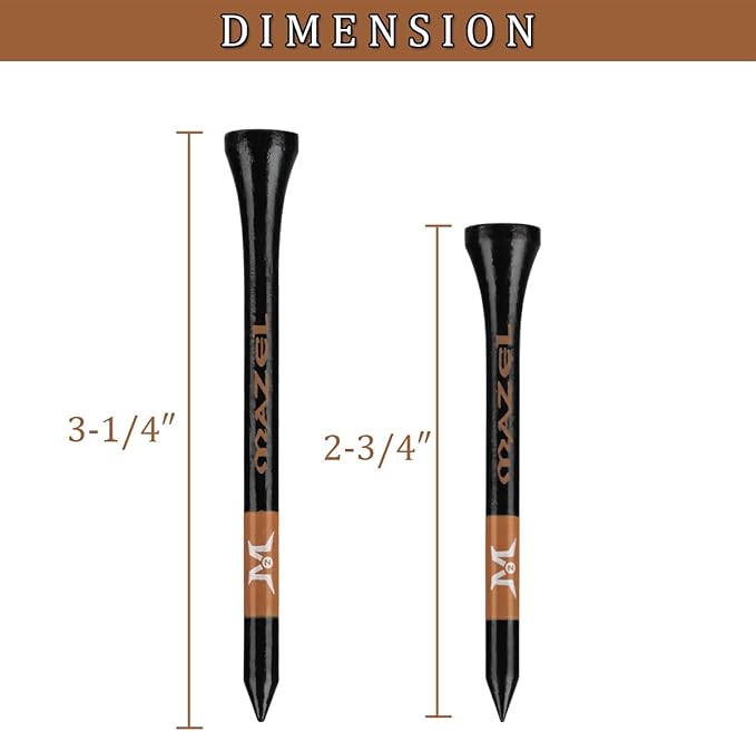 MAZEL Natural Wood/Bamboo Golf Tees 2 3/4 Inch & 3 1/4 Inch,Pack 50 or 120,Reduce Friction & Side Spin,More Stable Golf Tees