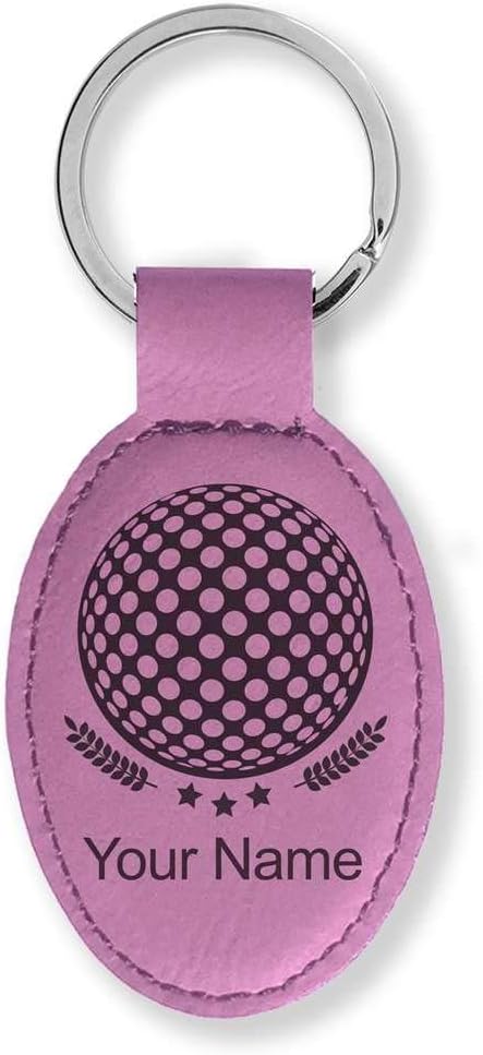 LaserGram Oval Keychain, Golf Ball, Personalized Engraving Included (Pink)
