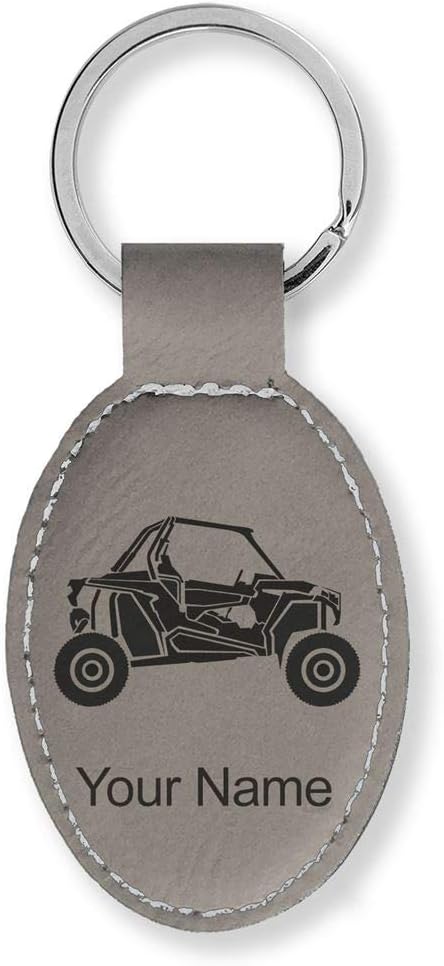 LaserGram Oval Keychain, Off Road Racer, Personalized Engraving Included (Gray)