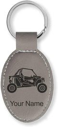 LaserGram Oval Keychain, Off Road Racer, Personalized Engraving Included (Gray)