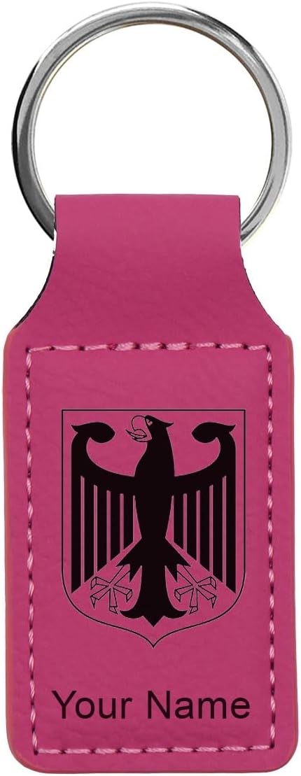 LaserGram Rectangle Keychain, Coat of Arms Germany, Personalized Engraving Included (Hot Pink)