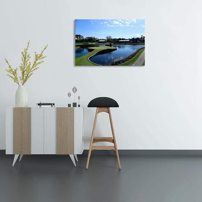 TPC Sawgrass Golf Course Wall Art for Living Room Bedroom Office Wall Decor - USA Golf Course Picture Poster Framed Artwork Canvas Prints Golf Art Ready to Hang(28''H x 44''W)