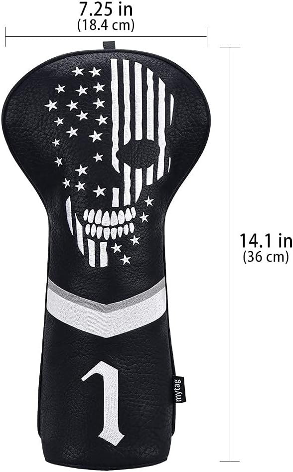 mytag Skull Skeleton Golf Head Covers Black Synthetic Leather Golf Headcovers Set Fits Driver Fairway Wood Hybrid/Utility Putter Iron Wedge Headcover