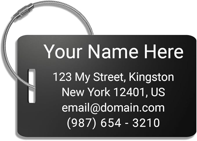 Personalized Metal Luggage Tag - Laser Engraved Aluminum Luggage Tags Pack of 1 (Black, 2x3.5)