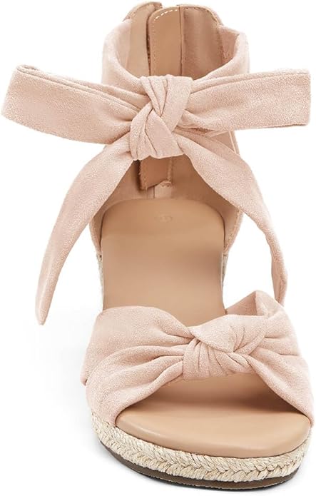 LAICIGO Womens Espadrilles Wedge Sandals Back Zipper Closure Open Toe Platform Ankle Strap Summer Dress Shoes with Bow