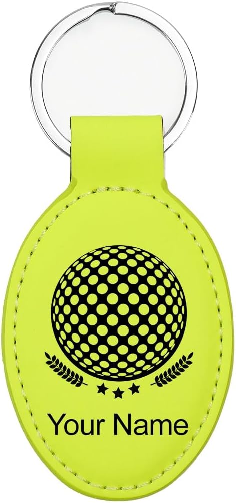 LaserGram Oval Keychain, Golf Ball, Personalized Engraving Included (Neon Green)