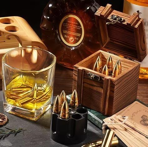 Gifts for Men Dad, Birhtday Gift from Daughter Son Wife Kids, Whiskey Stones with Wooden Box, Christmas Stocking Stuffers, Unique Ideas for Him Husband, Cool Bourbon Gadget