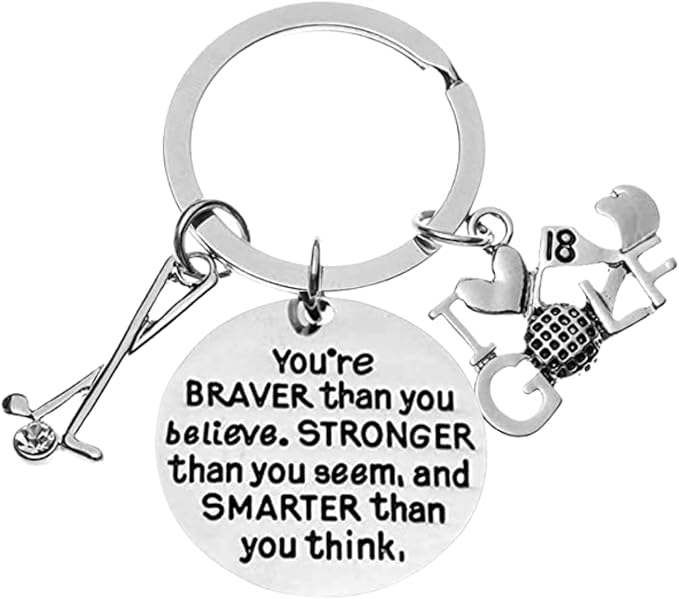 Golf Keychain, You’re Braver Than You Believe, Golf Jewelry for Golfers, Gift for Women, Men & Teens, Golf Lover/Golf Club/Golf Team