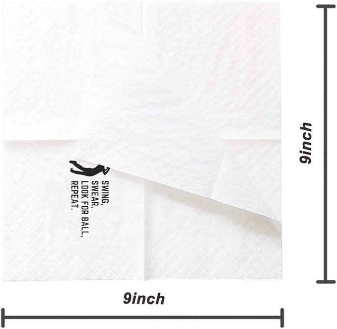 SharkBliss Funny Sarcastic Golf Quotes Cocktail Napkins, 100 Pack Swing Swear Look for Ball Repeat Disposable Paper Cocktail Napkins For Retirement Birthday Bachelor Party 2-Ply, 5x5" (Swing Swear)